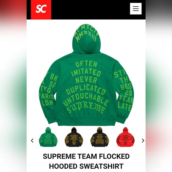 Supreme Team Flocked Hooded Sweatshirt *SS23* *NWT*